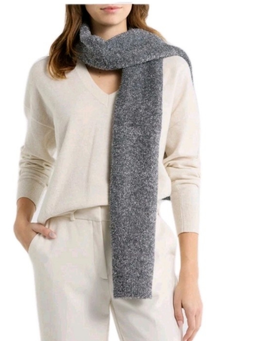 AllSaints All Saints Gray Metallic Faux Fur Scarf Msrp $129